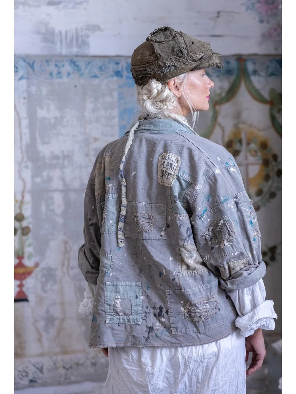 Magnolia Pearl Tucumcari Kimono Distressed Patchwork Denim Jacket - Picture 4 of 7